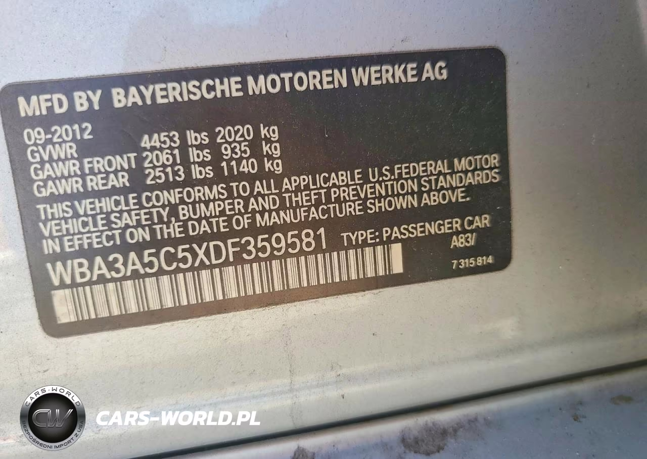 2013 BMW 328 I VIN:WBA3A5C5XDF359581 - 12