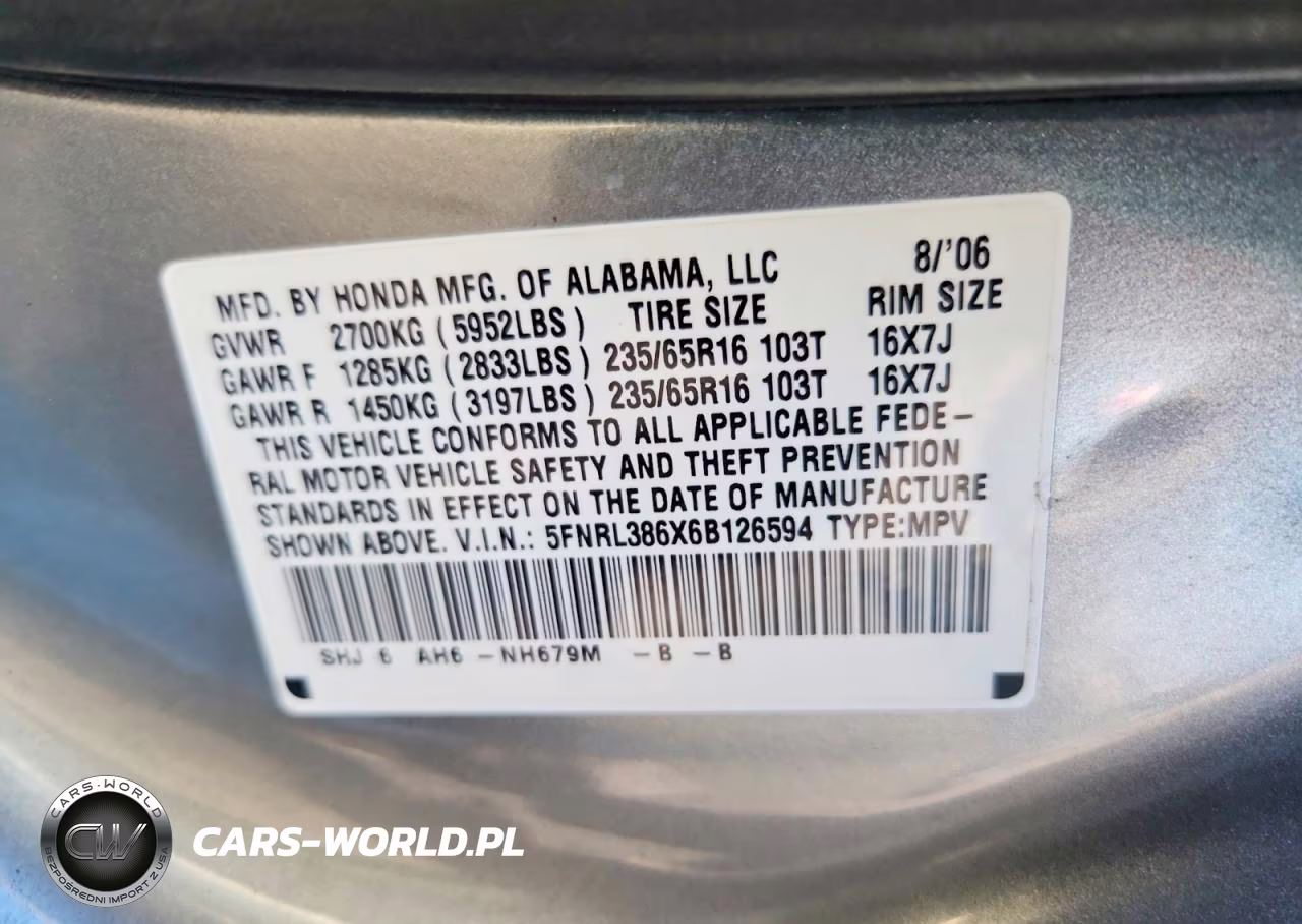2007 Honda Odyssey Exl VIN:5FNRL386X6B126594 - 13