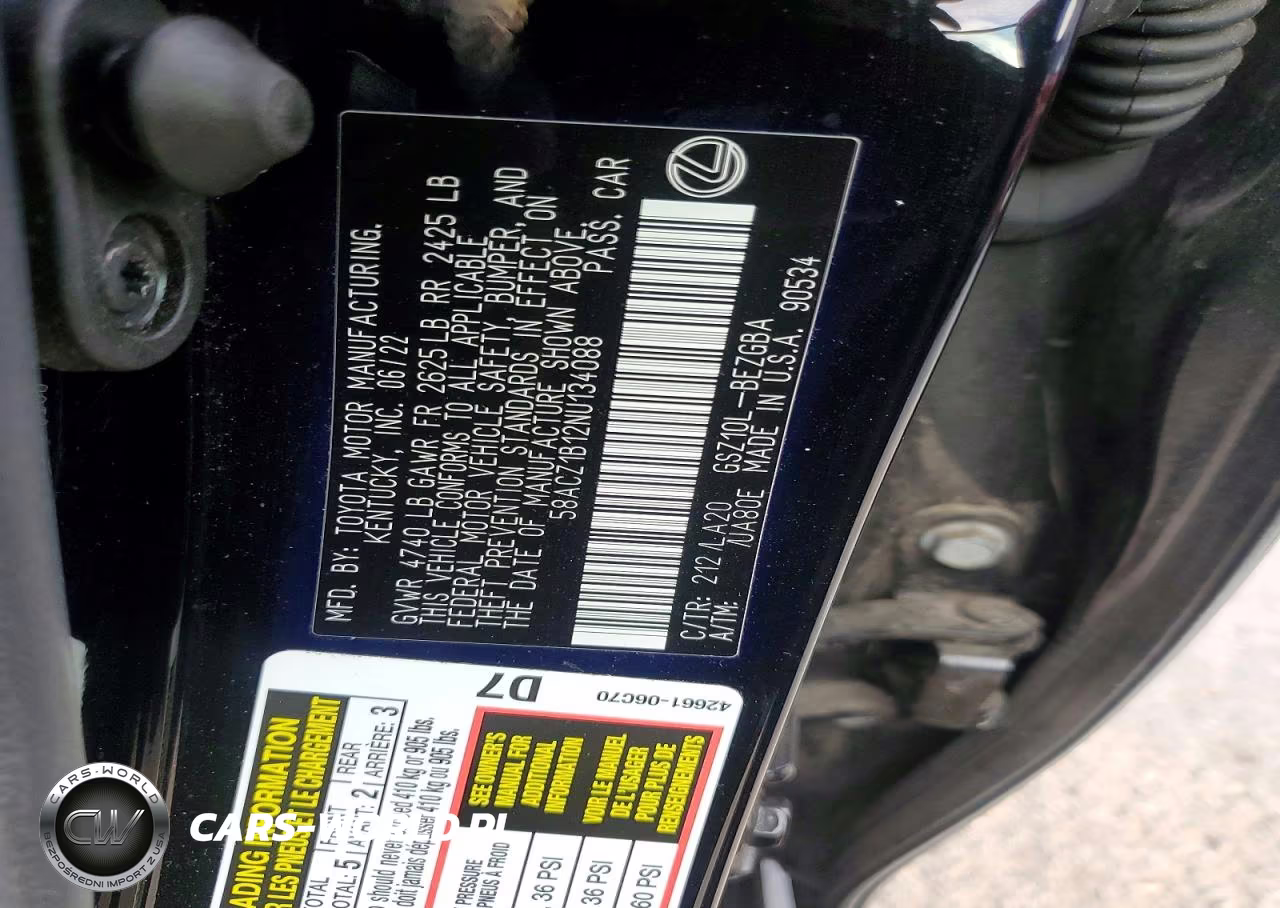 2022 Lexus Es 350 Base VIN:58ACZ1B12NU134088 - 12