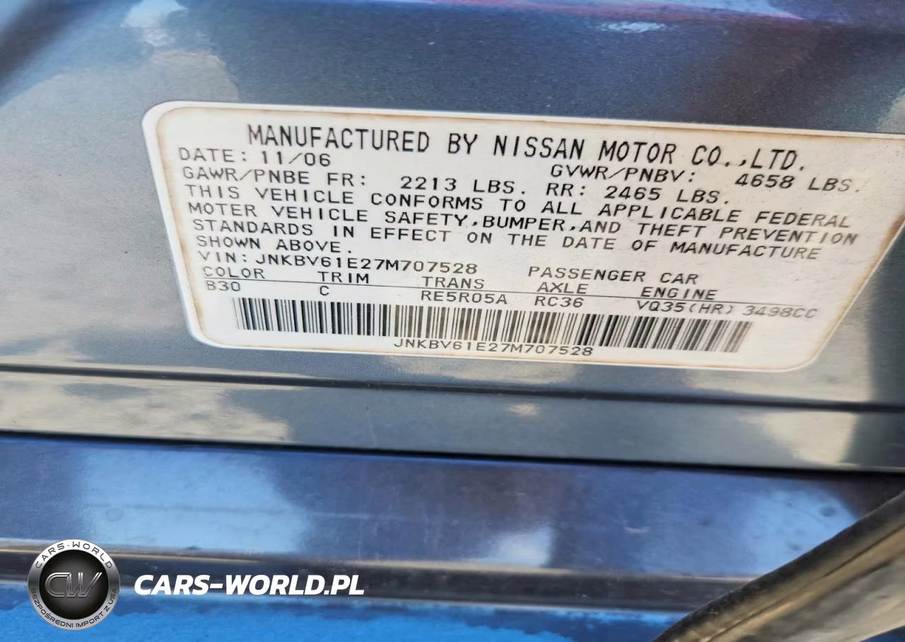 2007 Infiniti G35 Base VIN:JNKBV61E27M707528 - 12