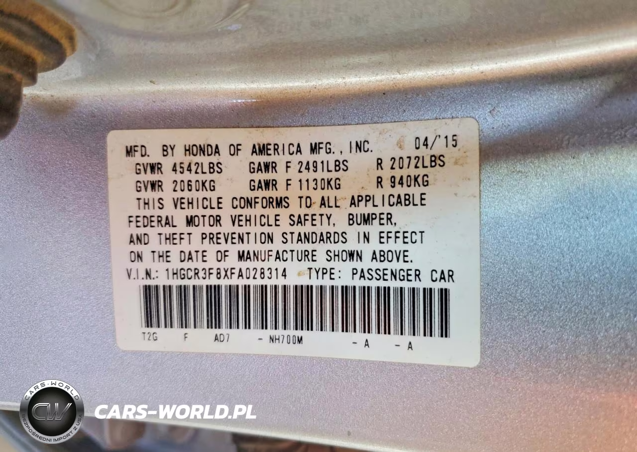 2015 Honda Accord Exl VIN:1HGCR3F8XFA028314 - 12