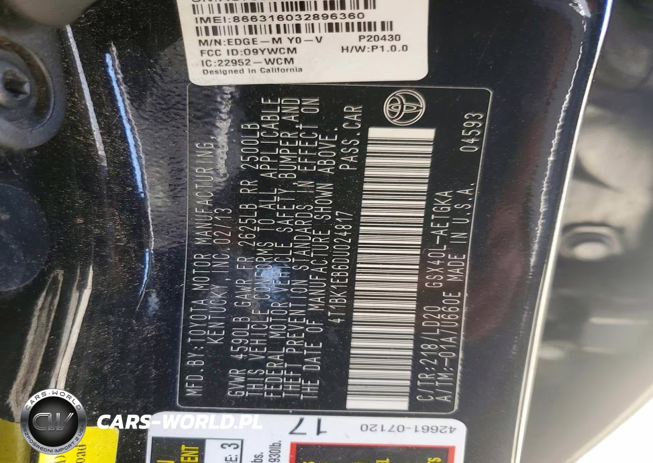 2013 Toyota Avalon Xle VIN:4T1BK1EB6DU024817 - 12