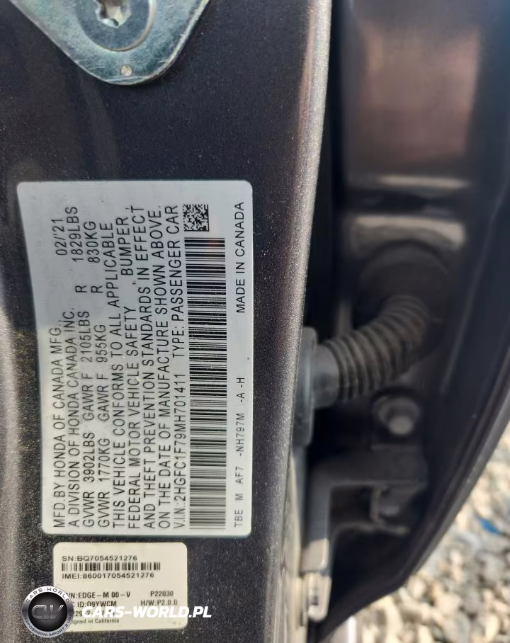 2021 Honda Civic Exl VIN:2HGFC1F79MH701411 - 12