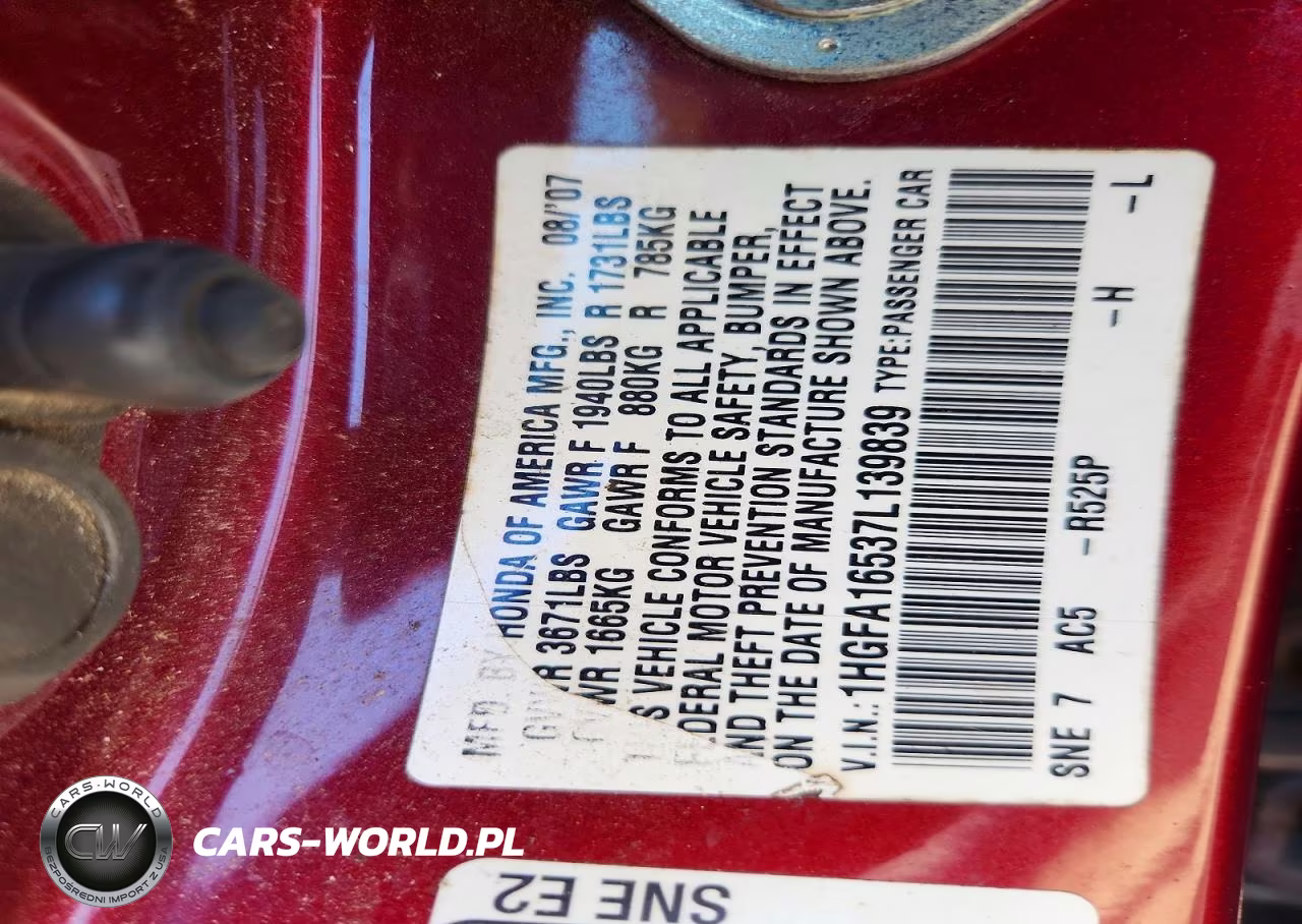 2007 Honda Civic Lx VIN:1HGFA16537L139839 - 13