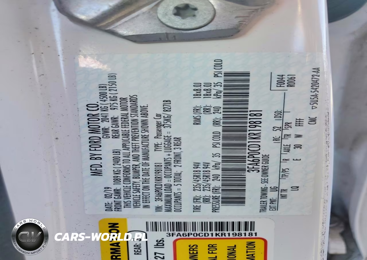 2019 Ford Fusion Sel VIN:3FA6P0CD1KR198181 - 12