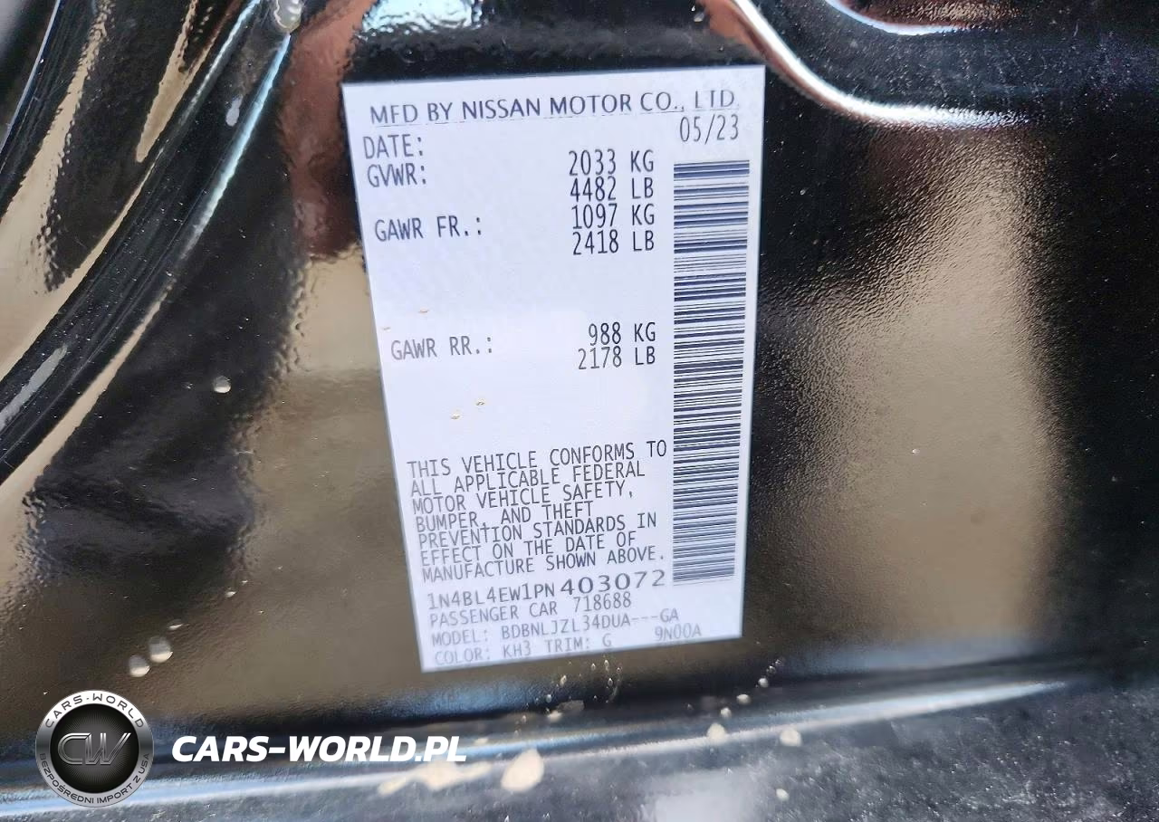 2023 Nissan Altima Sl VIN:1N4BL4EW1PN403072 - 12