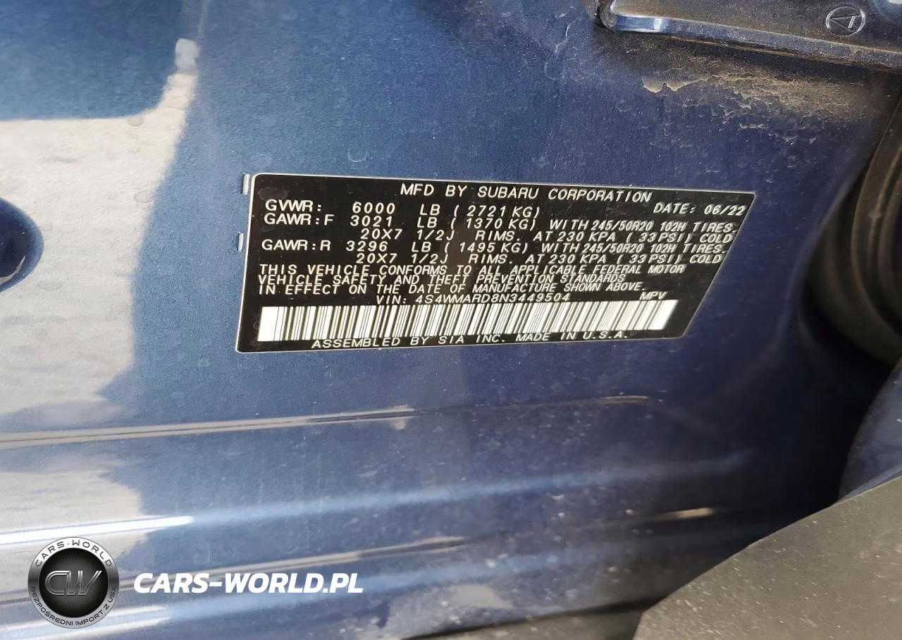 2022 Subaru Ascent Touring VIN:4S4WMARD8N3449504 - 13