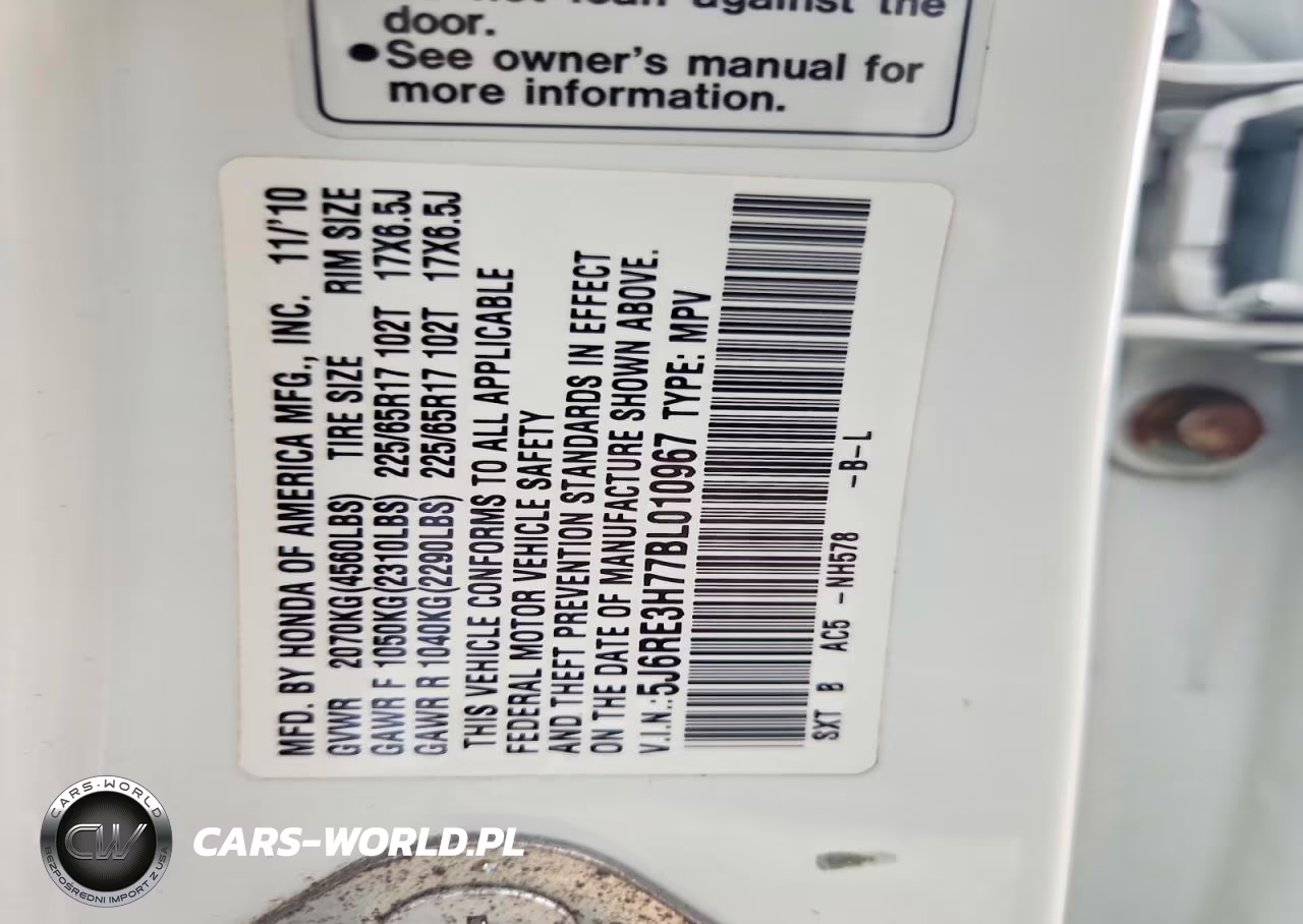 2011 Honda Cr-V Exl VIN:5J6RE3H77BL010967 - 12