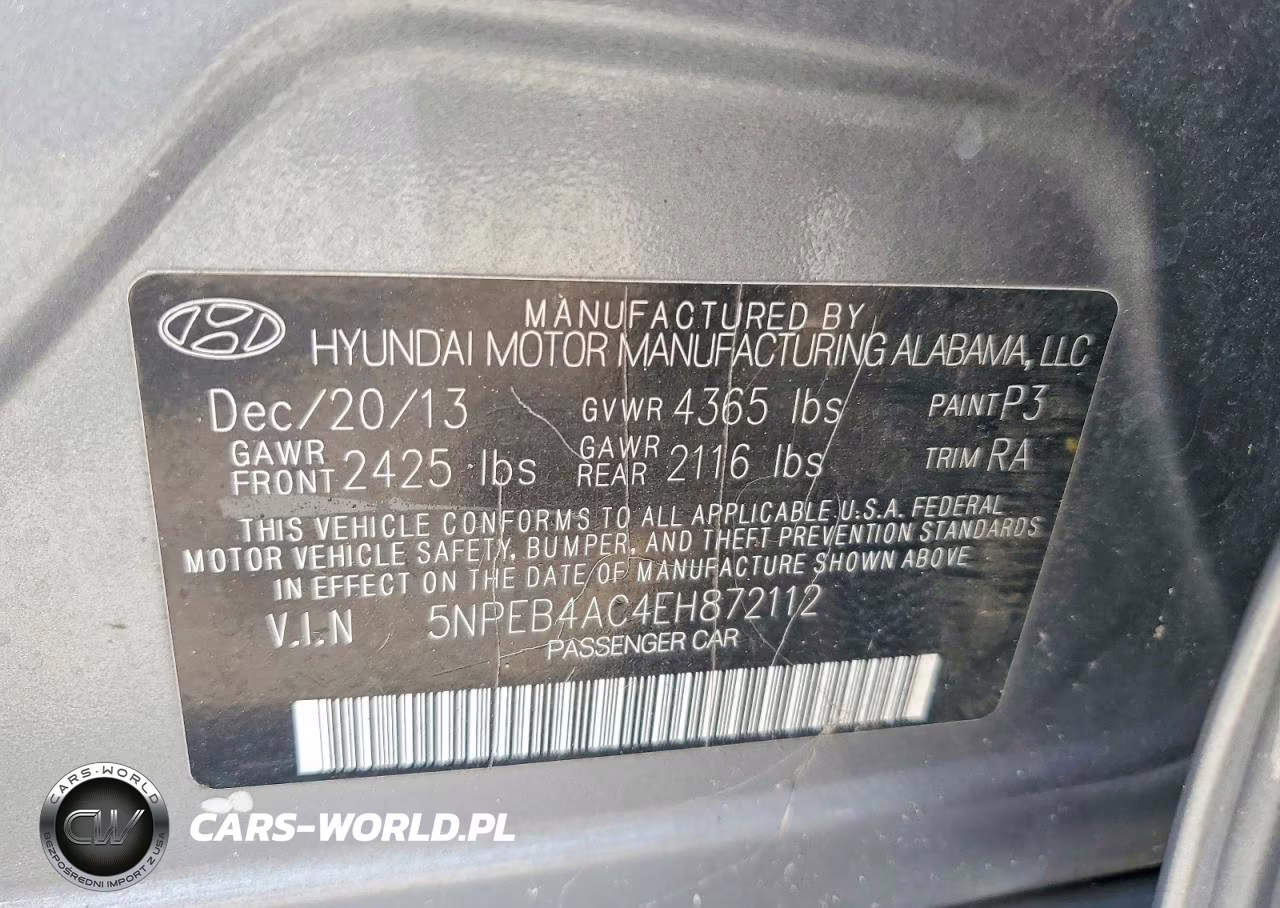 2014 Hyundai Sonata Gls VIN:5NPEB4AC4EH872112 - 12