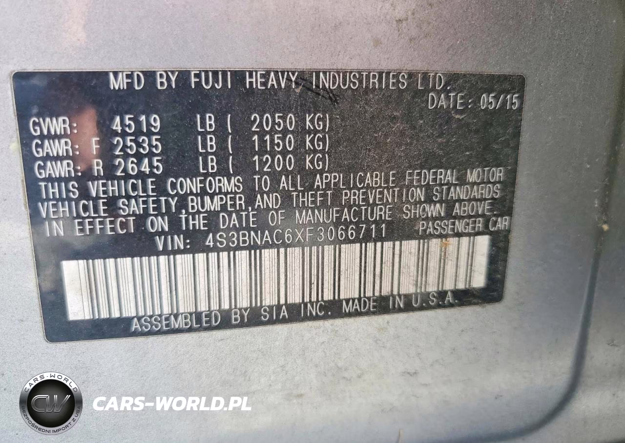 2015 Subaru Legacy 2.5I Premium VIN:4S3BNAC6XF3066711 - 13