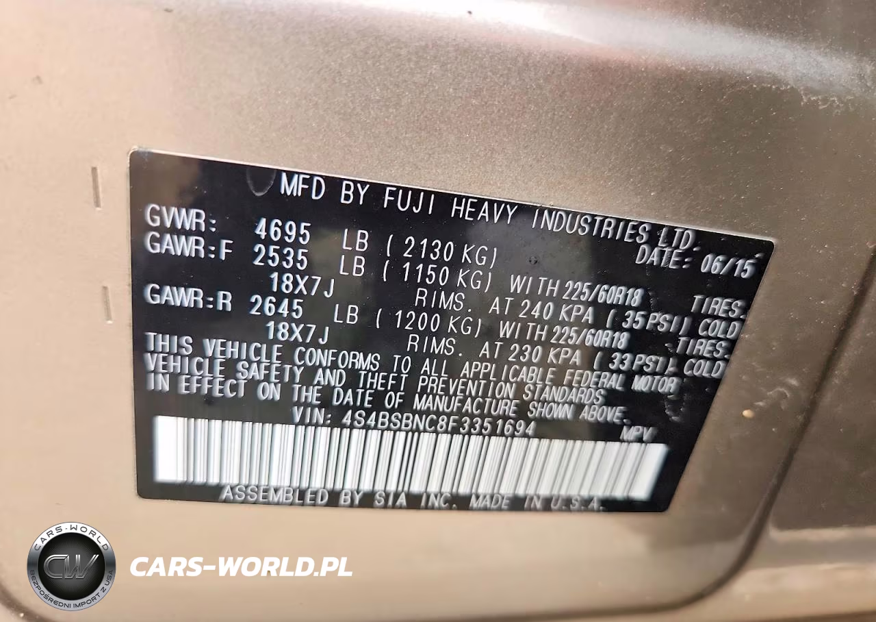 2015 Subaru Outback 2.5I Limited VIN:4S4BSBNC8F3351694 - 13