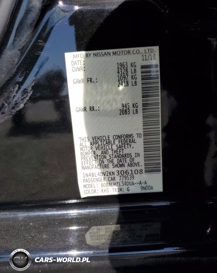 2019 Nissan Altima Sv VIN:1N4BL4DV2KN306108 - 12
