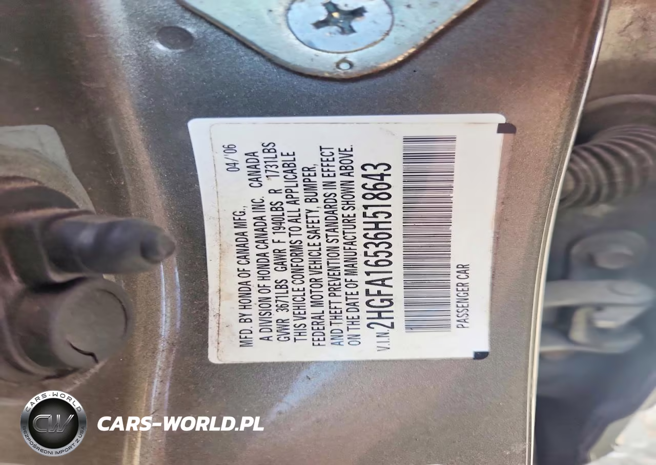 2006 Honda Civic Lx VIN:2HGFA16536H518643 - 12