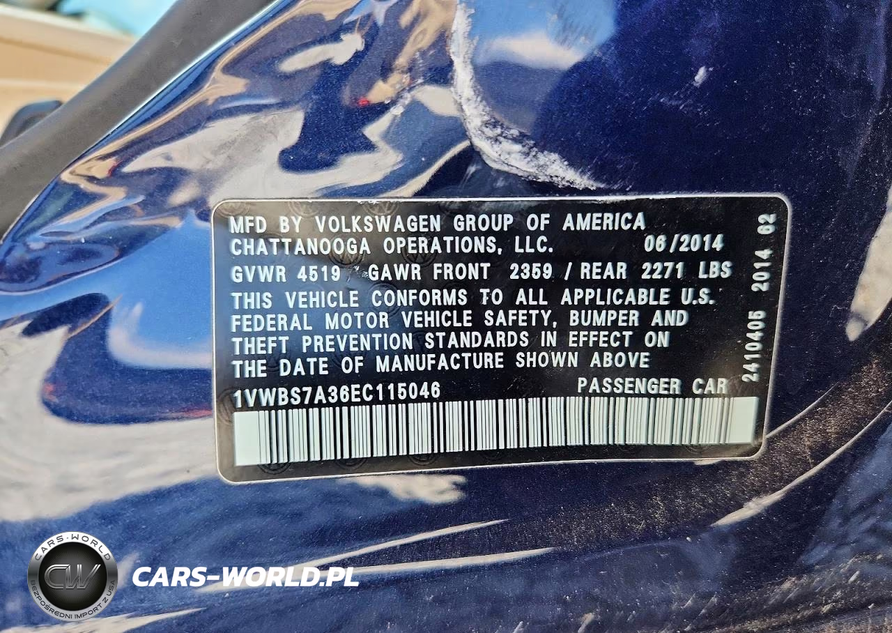 2014 Volkswagen Passat Se VIN:1VWBS7A36EC115046 - 12