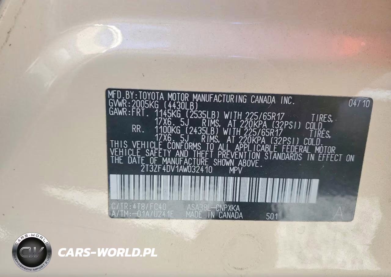 2010 Toyota Rav4 Base VIN:2T3ZF4DV1AW032410 - 12