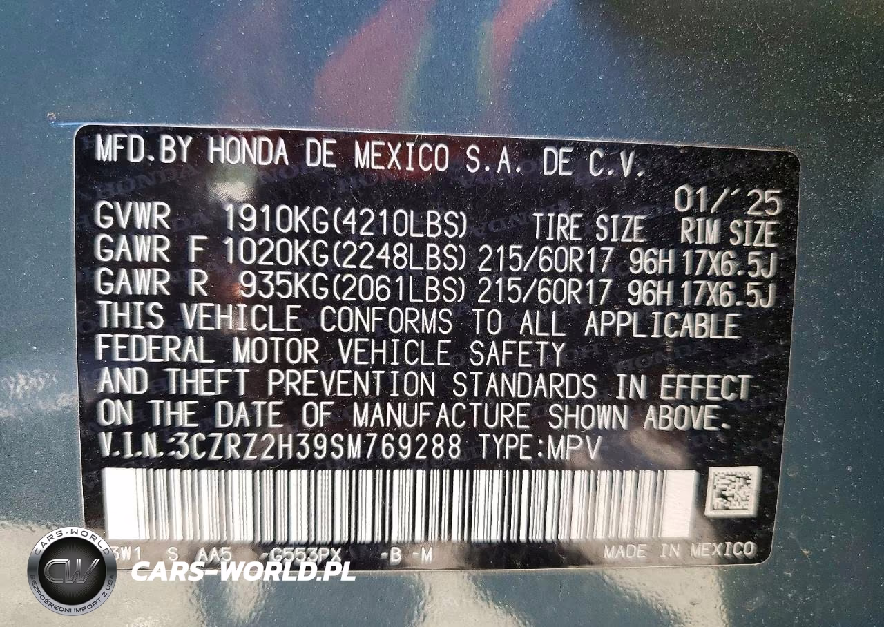 2025 Honda Hr-V Lx VIN:3CZRZ2H39SM769288 - 14