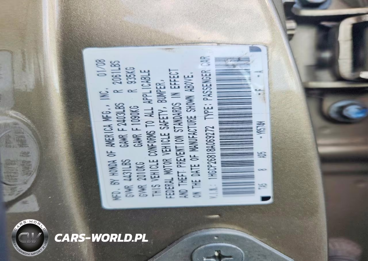 2008 Honda Accord Exl VIN:1HGCP26818A069272 - 12