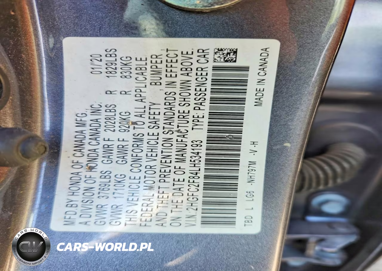 2020 Honda Civic Sport VIN:2HGFC2F84LH534193 - 12