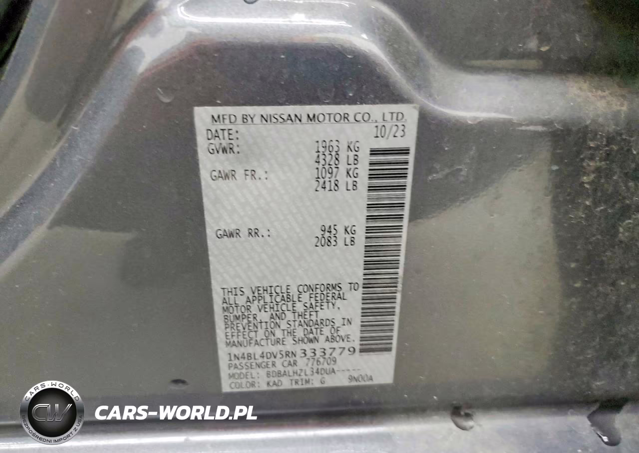 2024 Nissan Altima Sv VIN:1N4BL4DV5RN333779 - 12