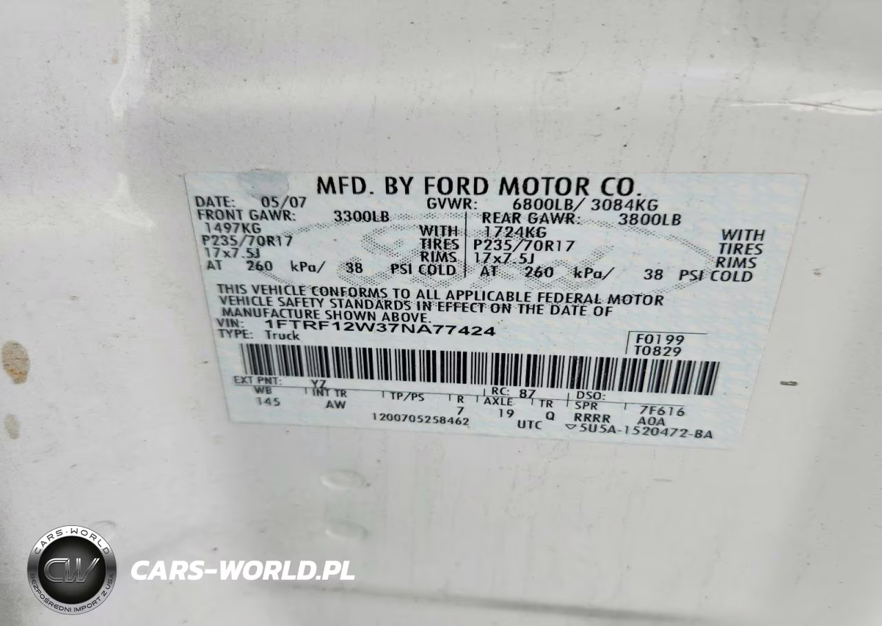 2007 Ford F150 VIN:1FTRF12W37NA77424 - 12