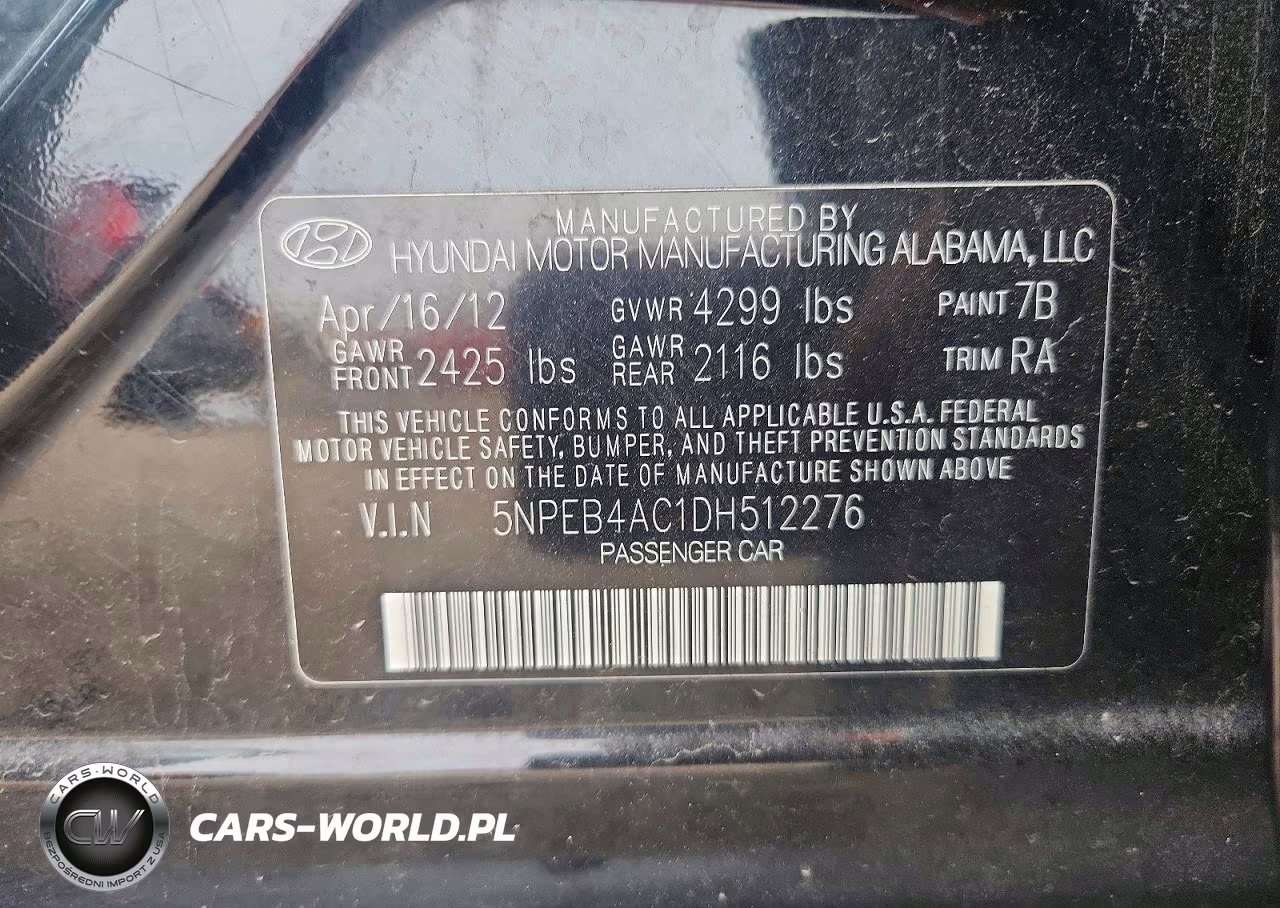 2013 Hyundai Sonata Gls VIN:5NPEB4AC1DH512276 - 12