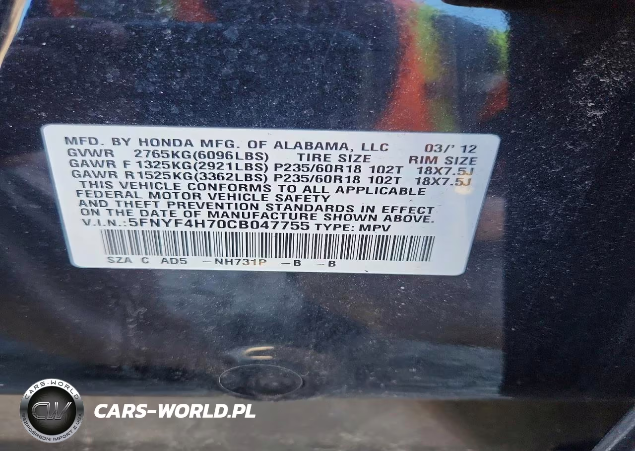 2012 Honda Pilot Exln VIN:5FNYF4H70CB047755 - 12