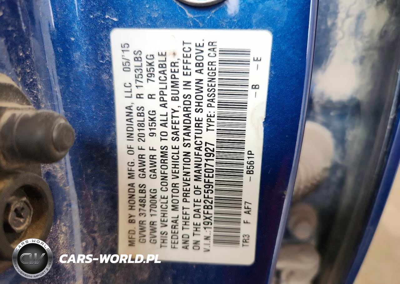 2015 Honda Civic Lx VIN:19XFB2F59FE071927 - 12