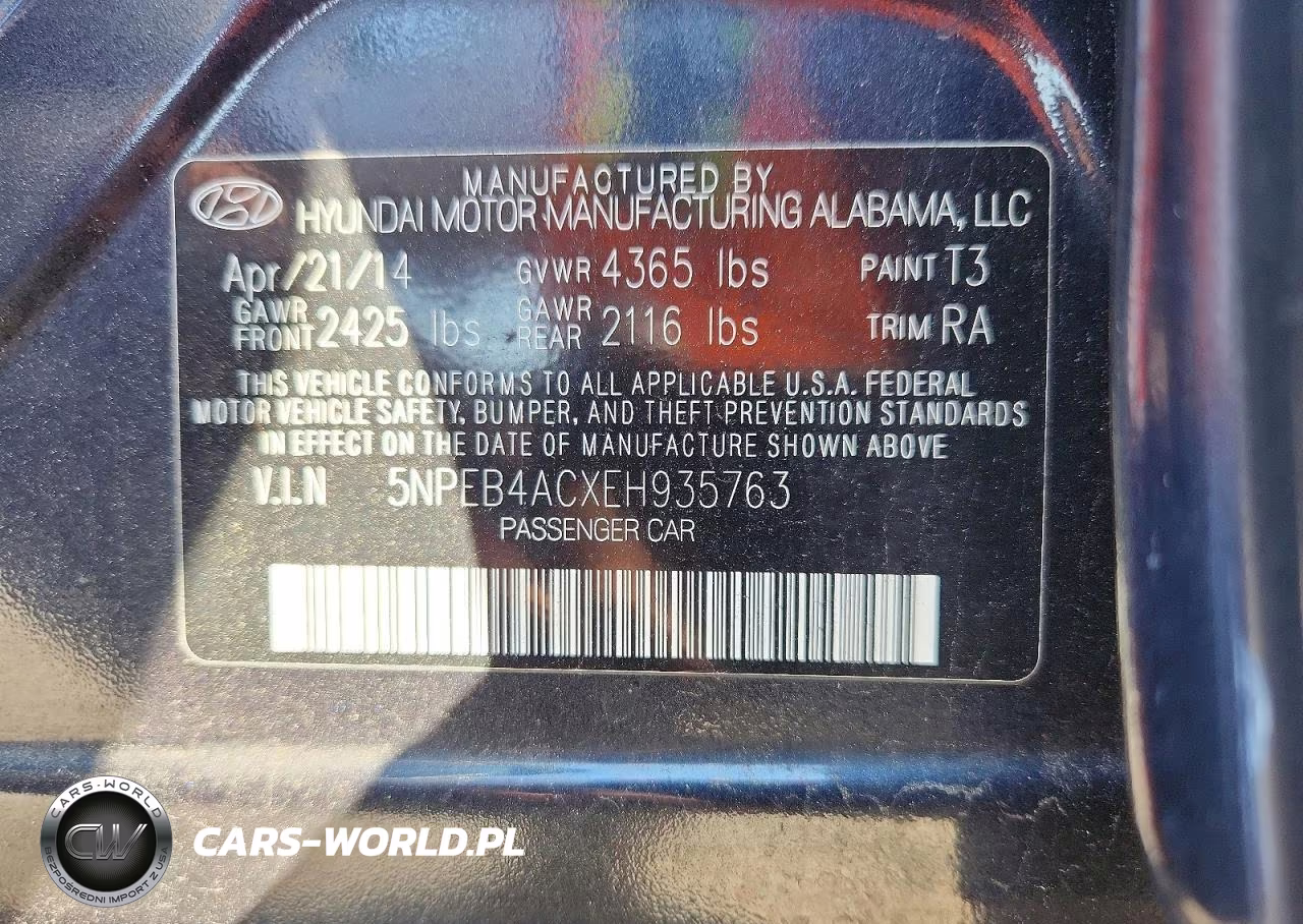 2014 Hyundai Sonata Gls VIN:5NPEB4ACXEH935763 - 12