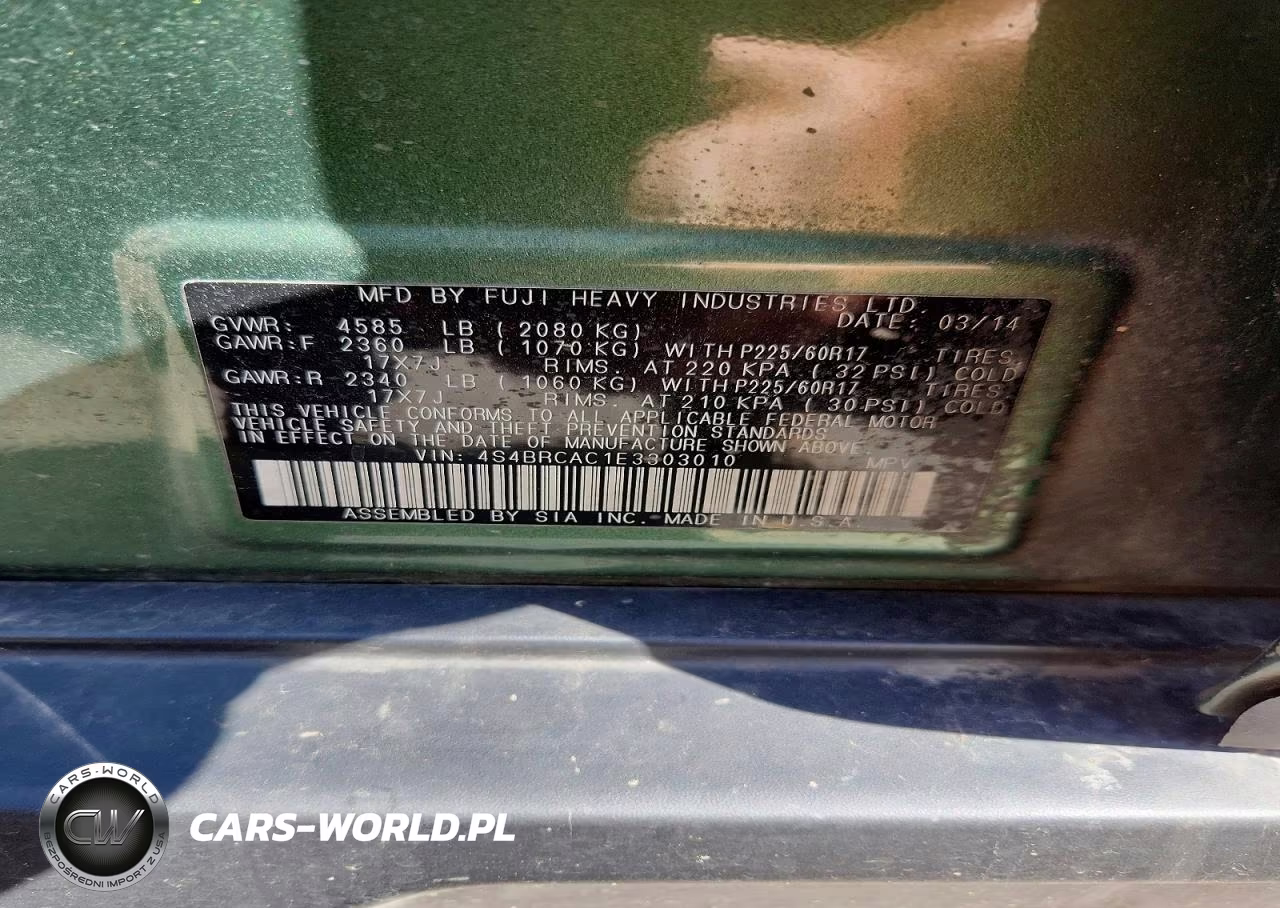 2014 Subaru Outback 2.5I VIN:4S4BRCAC1E3303010 - 13