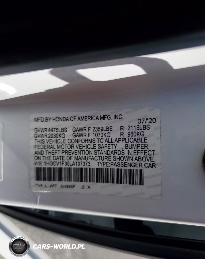2020 Honda Accord Sport VIN:1HGCV1F35LA107373 - 12