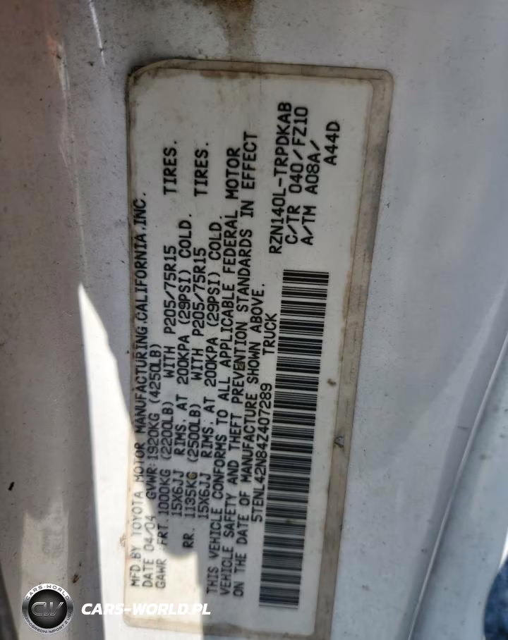 2004 Toyota Tacoma Base VIN:5TENL42N84Z407289 - 12