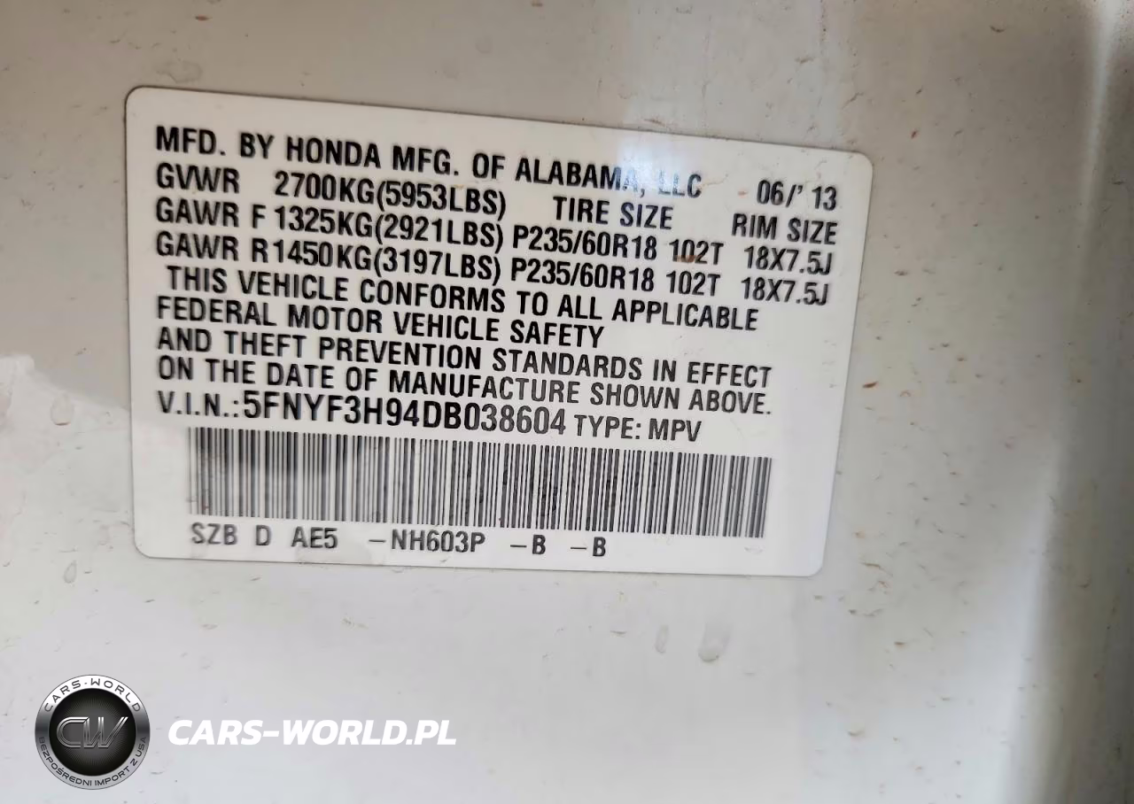 2013 Honda Pilot Touring VIN:5FNYF3H94DB038604 - 13