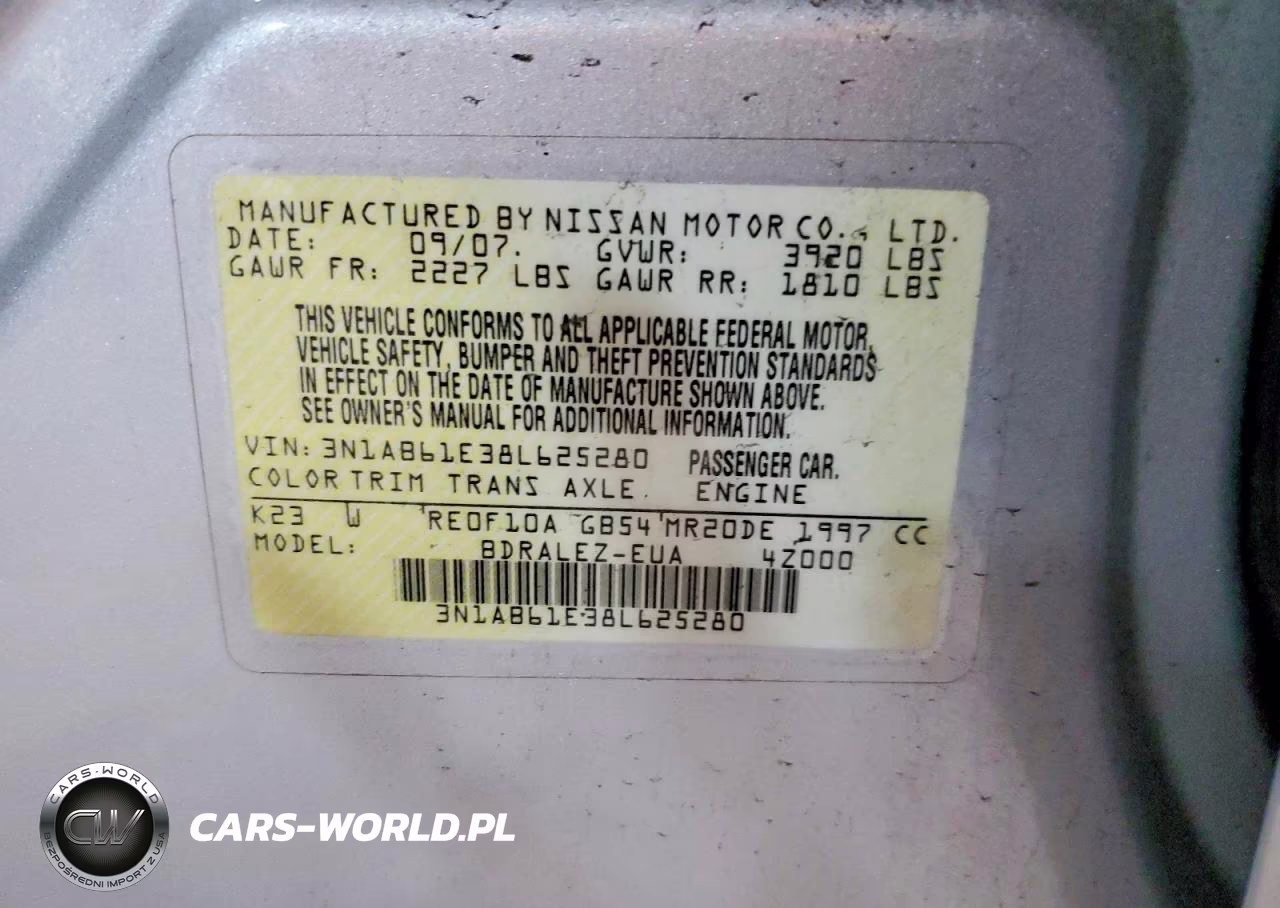 2008 Nissan Sentra 2.0 VIN:3N1AB61E38L625280 - 12