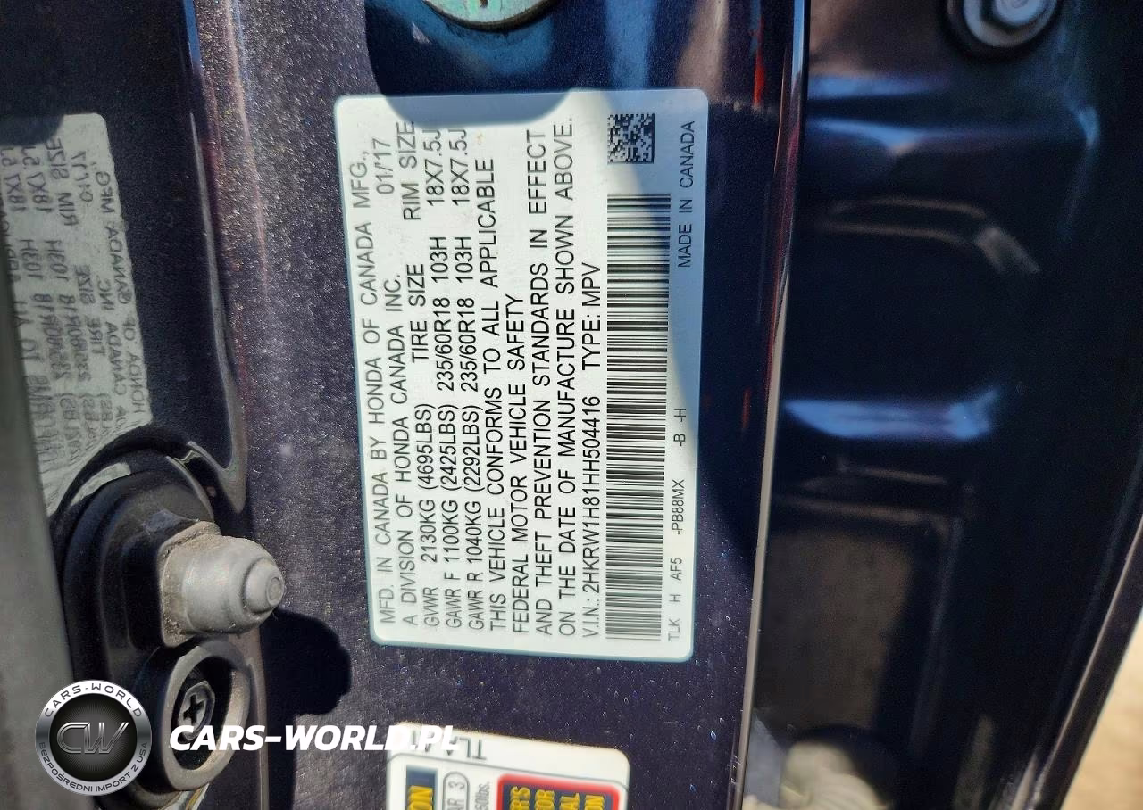2017 Honda Cr-V Exl VIN:2HKRW1H81HH504416 - 13