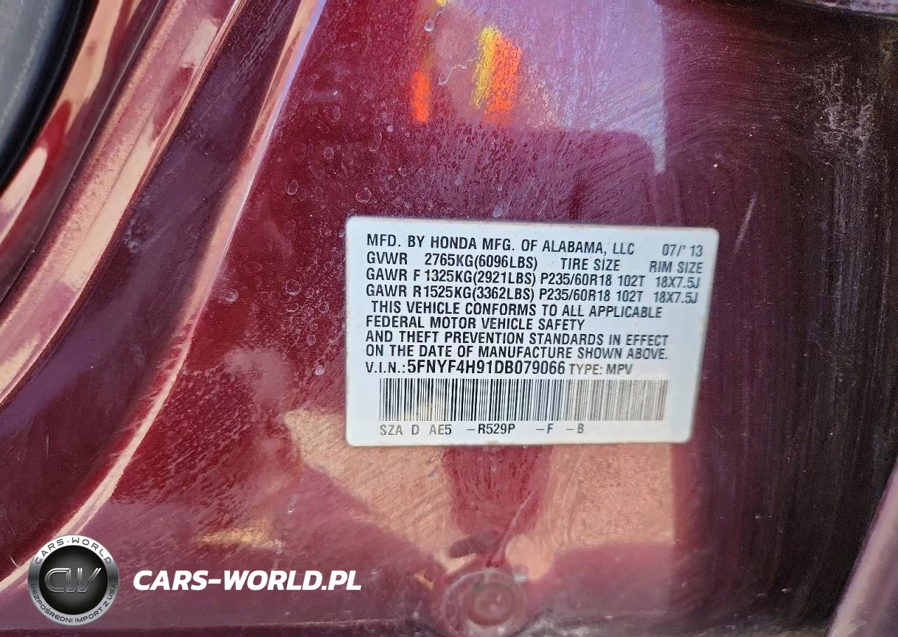 2013 Honda Pilot Touring VIN:5FNYF4H91DB079066 - 13