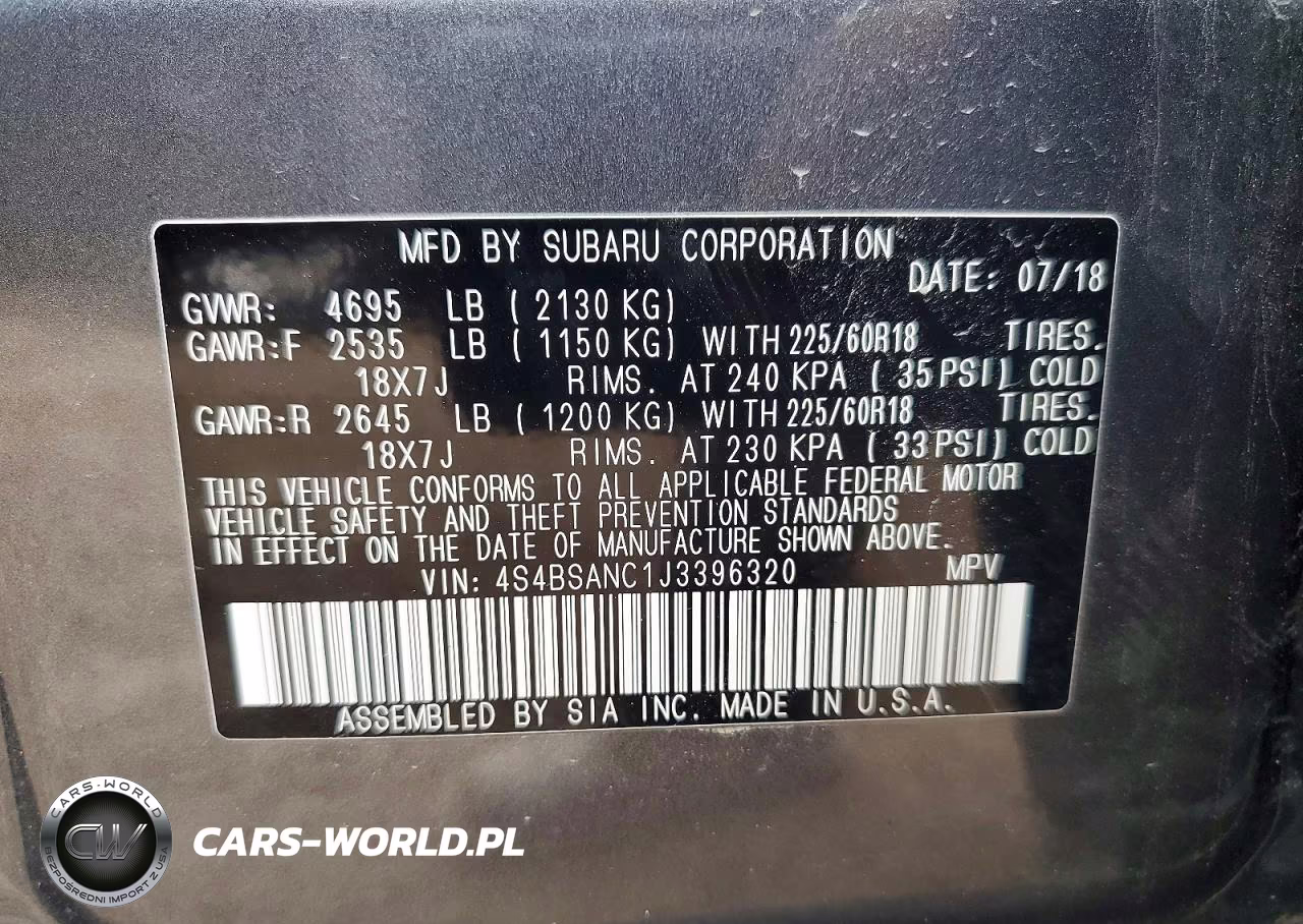 2018 Subaru Outback 2.5I Limited VIN:4S4BSANC1J3396320 - 14
