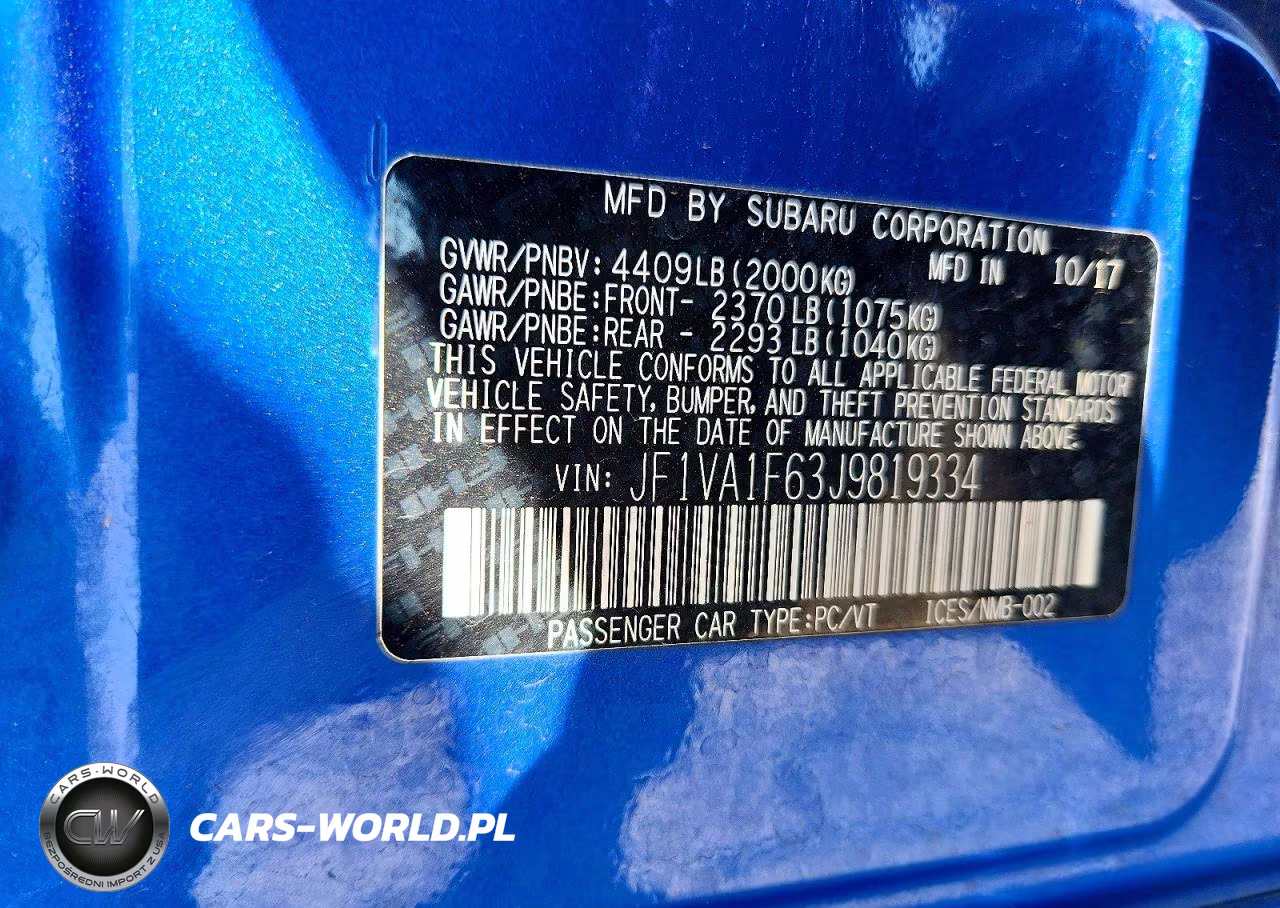 2018 Subaru Wrx Limited VIN:JF1VA1F63J9819334 - 12