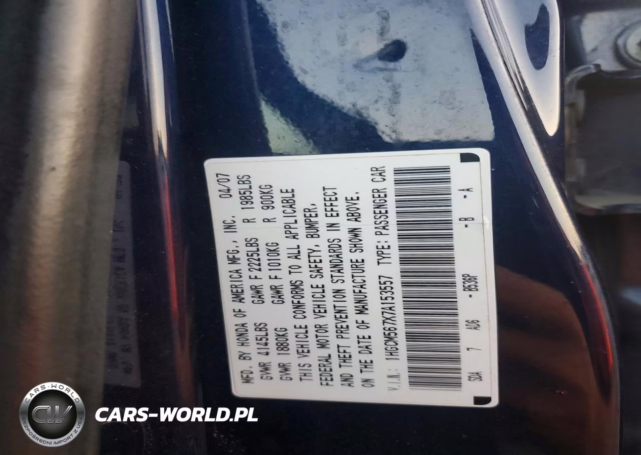 2007 Honda Accord VIN:1HGCM567X7A153557 - 13
