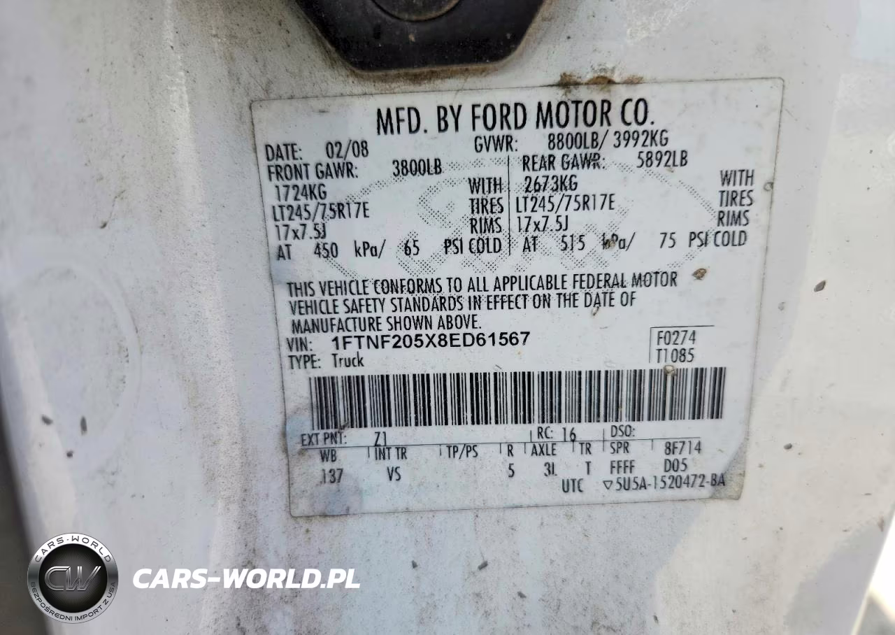 2008 Ford F250 Super Duty VIN:1FTNF205X8ED61567 - 12