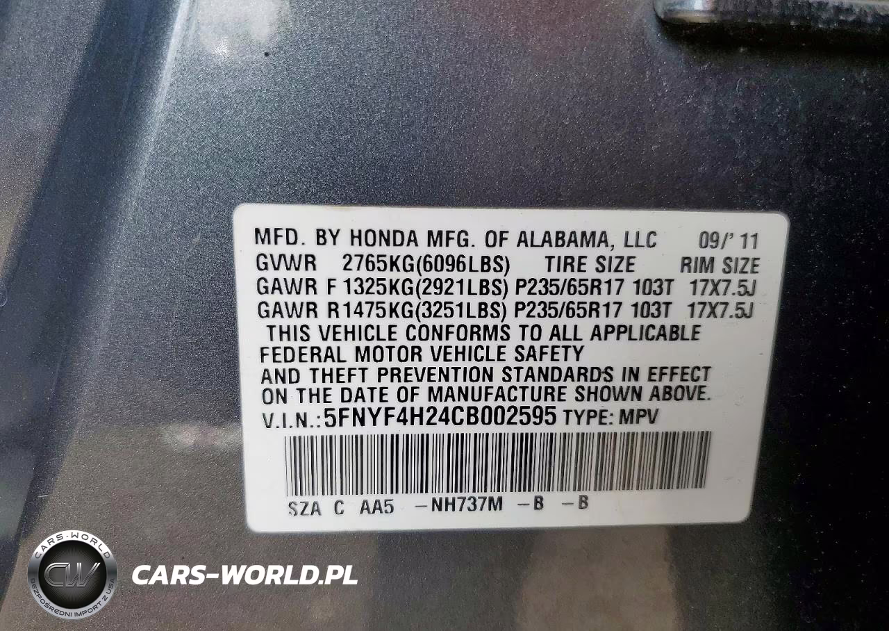 2012 Honda Pilot Lx VIN:5FNYF4H24CB002595 - 14