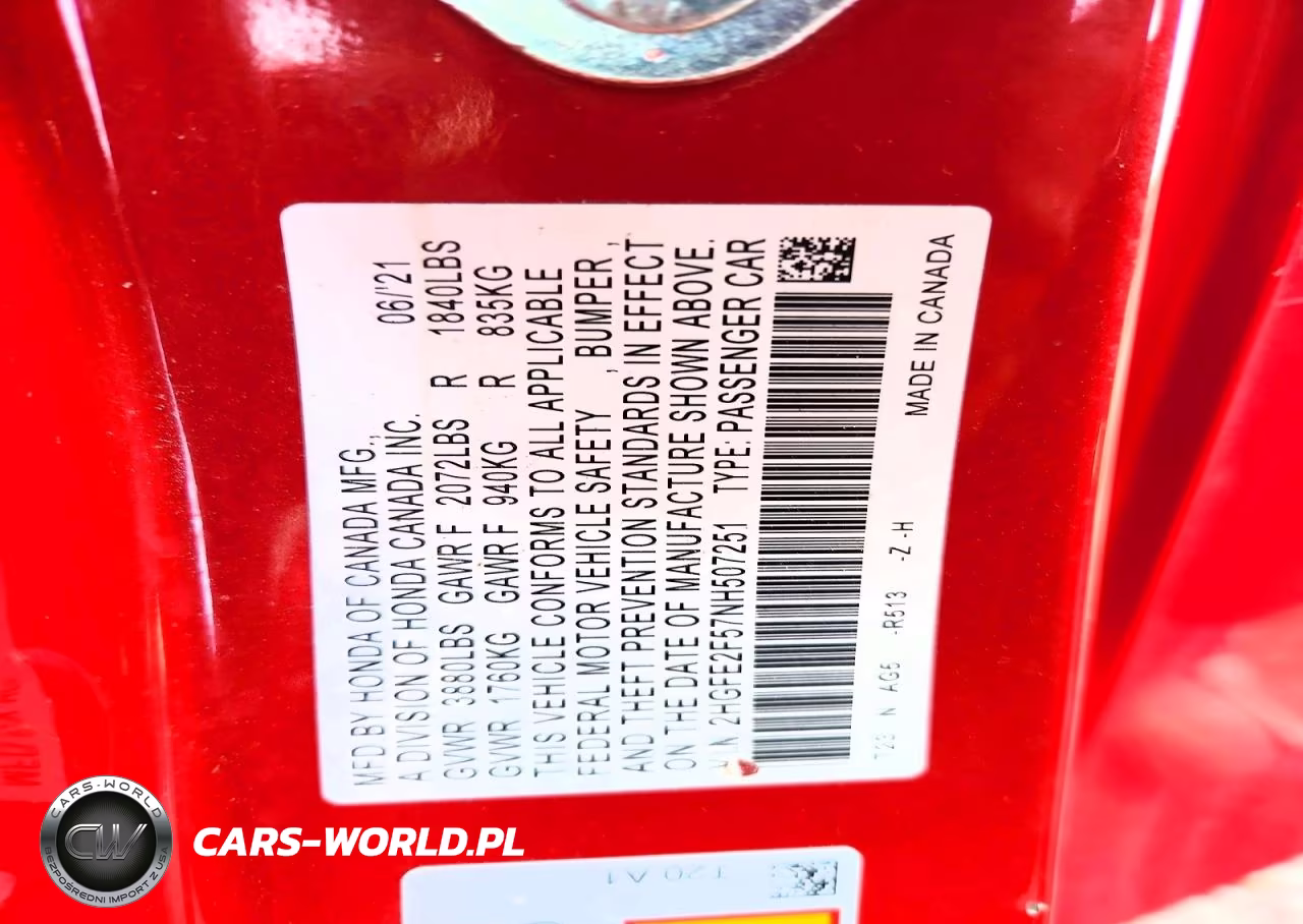 2022 Honda Civic Sport VIN:2HGFE2F57NH507251 - 13