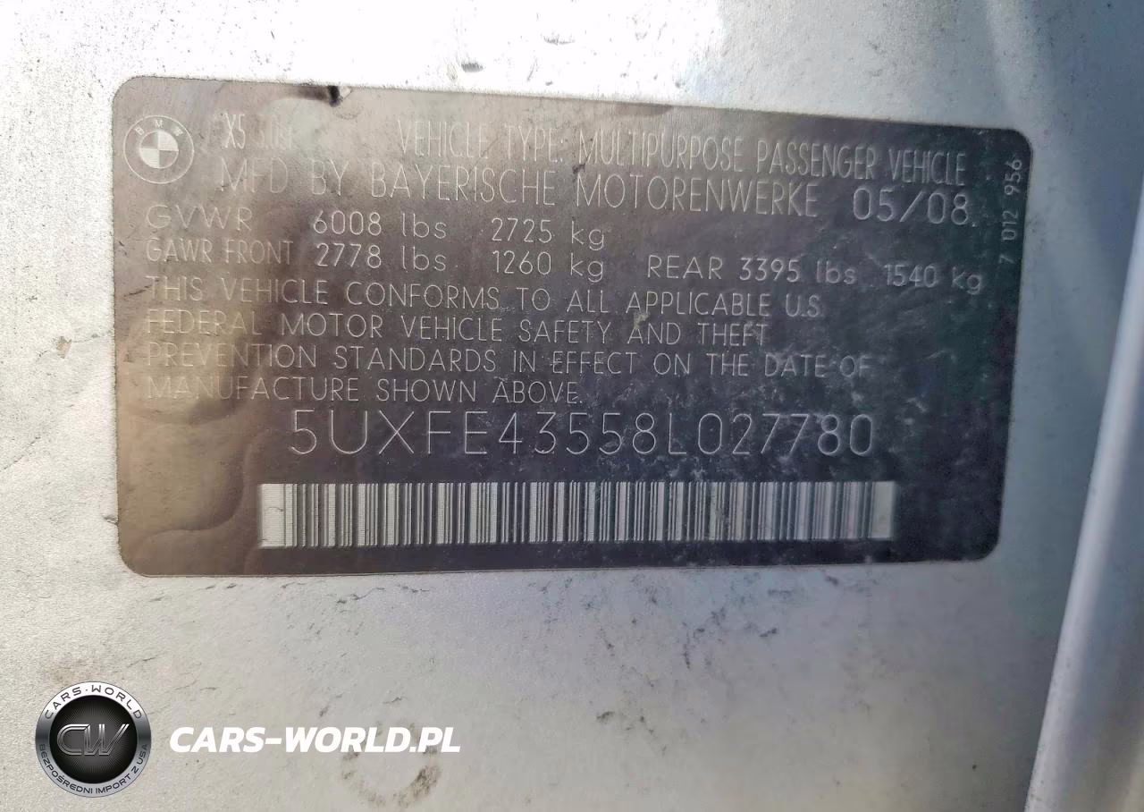 2008 BMW X5 3.0I VIN:5UXFE43558L027780 - 12