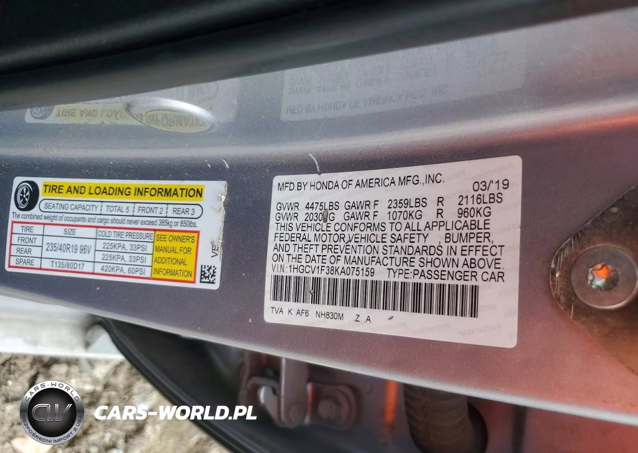2019 Honda Accord Sport VIN:1HGCV1F38KA075159 - 12