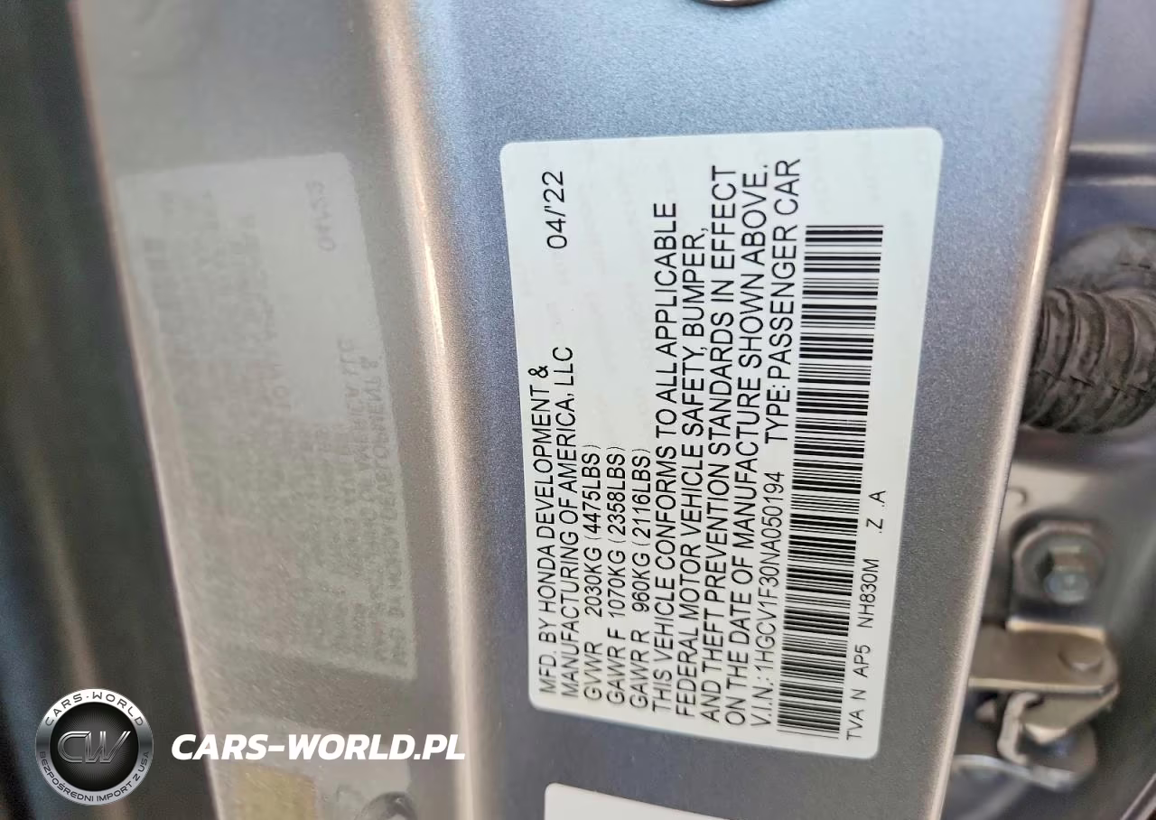 2022 Honda Accord Sport VIN:1HGCV1F30NA050194 - 12