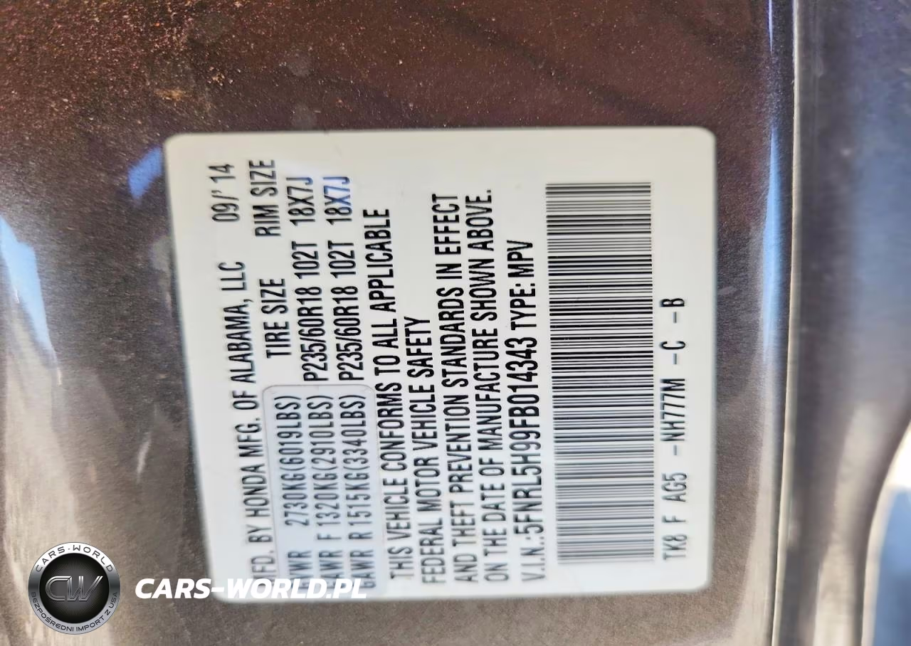 2015 Honda Odyssey Touring VIN:5FNRL5H99FB014343 - 13
