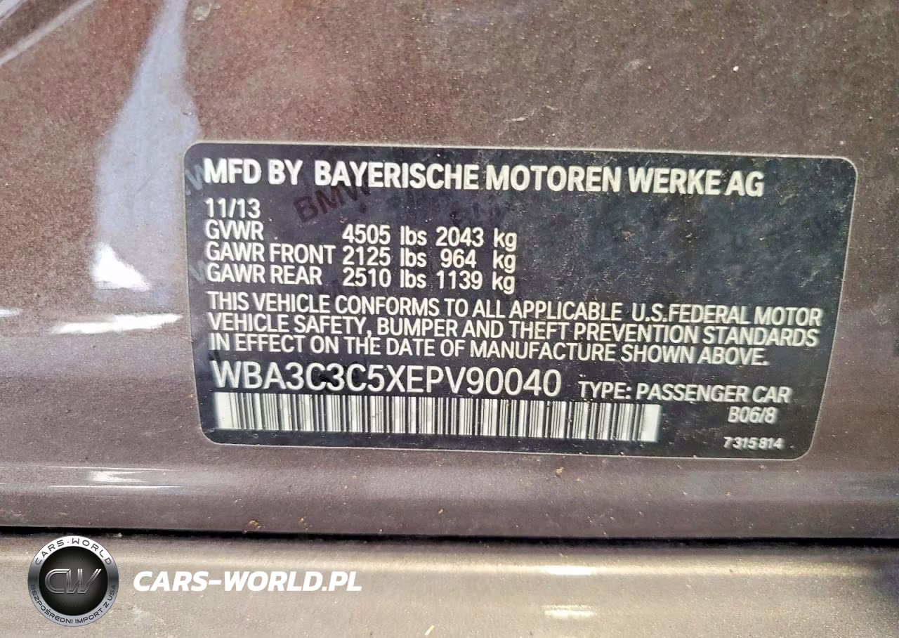 2014 BMW 320 I xDrive VIN:WBA3C3C5XEPV90040 - 12