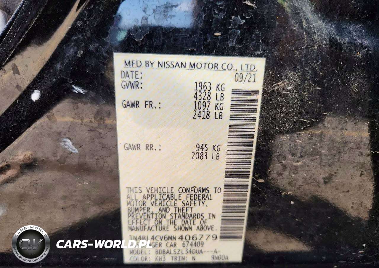 2021 Nissan Altima Sr VIN:1N4BL4CV6MN406779 - 12