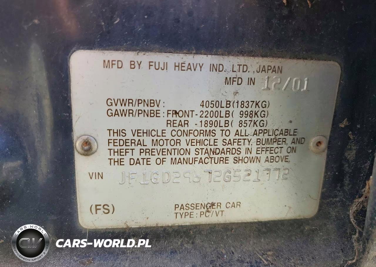 2002 Subaru Impreza Wrx VIN:JF1GD29672G521772 - 12