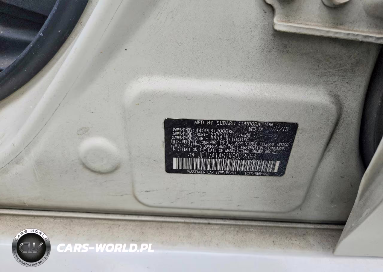 2019 Subaru Wrx VIN:JF1VA1A61K9822953 - 12