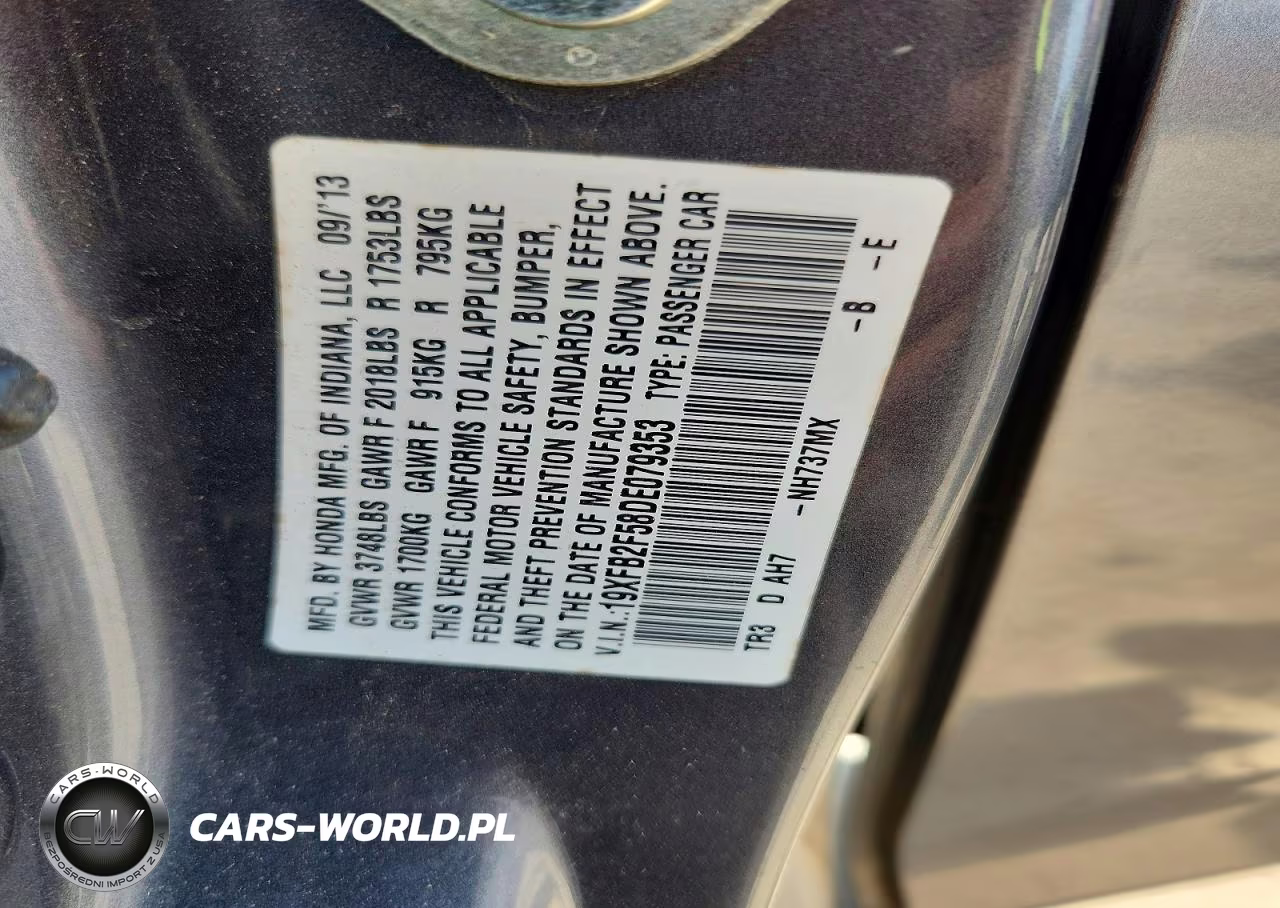 2013 Honda Civic Lx VIN:19XFB2F58DE079353 - 12